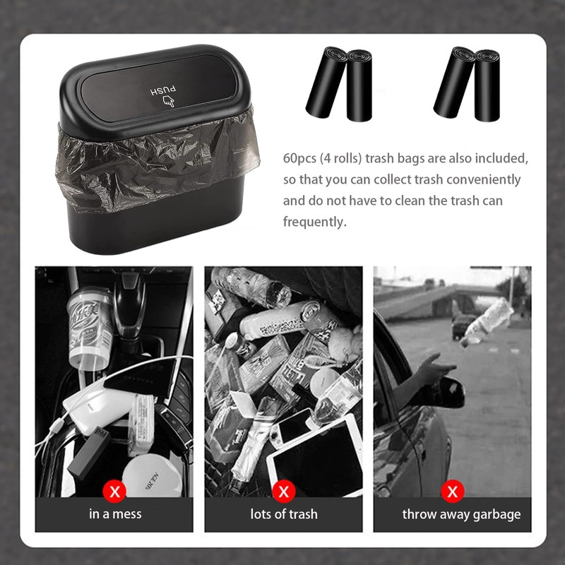 Jotia 2 Pack Car Trash Can with Lid and 60Pcs