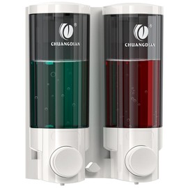 Shower Soap Dispenser 2 in 1 Chamber (300mlx2 White) Wall Mounted Shampoo and Conditioner Dispenser for Bathroom Home Hotel No Drilled