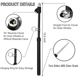 Z-oneMart Tire Pressure Gauge Heavy Duty Dual Head Truck Tire Gauge Solid Brass Body Black Painting, Aluminum Slide, with Hook, Range 10-150psi for Bike Car SUV Vehicle Tester 2PCS