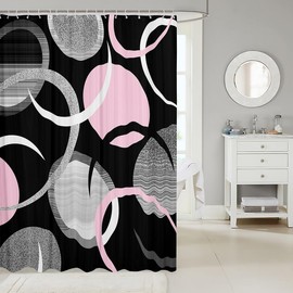 Feelyou Abstract Art Bath Curtain for Boys Girls 72"x72" Pink Gray Black Shower Curtain Waterproof Geometric Bathroom Window Drapes Modern Art Kids Bathroom Accessories Retro Decor