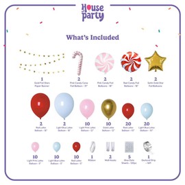 HOUSE OF PARTY Christmas Balloons Arch Kit - 110 Pcs | Pink, Baby Blue, Red, Gold Christmas Foil Balloons | Mylar Balloons with Candy Cane for Christmas Decoration