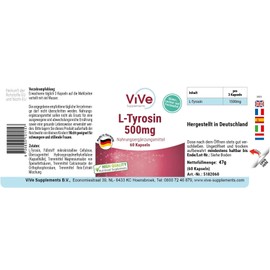 L-Tyrosine 500 mg – 60 Capsules – High Dose – Proteinogenic Amino Acid | Quality from Germany ViVe Supplements
