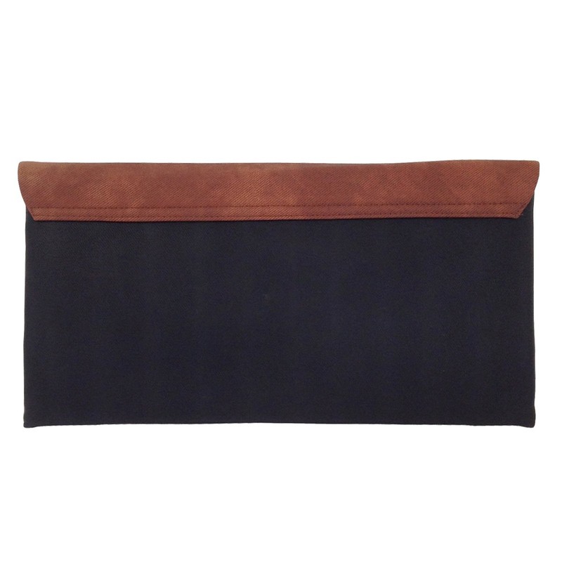Color Block Flat Canvas Clutch, Brown