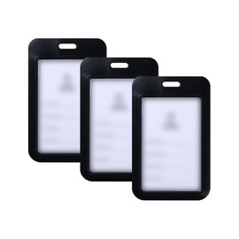 LannuMet 3 Pack Sliding ID Badge Holder,Hard Plastic Card Holder with Clear Window, Vertical Badge Holders for Office, School, Credit Cards, Key Cards,Black