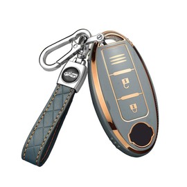 HIBEYO Smart Car Key Case Fits Nissan Protective Key Case Cover TPU for Nissan Qashqai Juke X-Trail Micra Murano Infiniti Remote Control Keyless Key Fob B Grey Blue