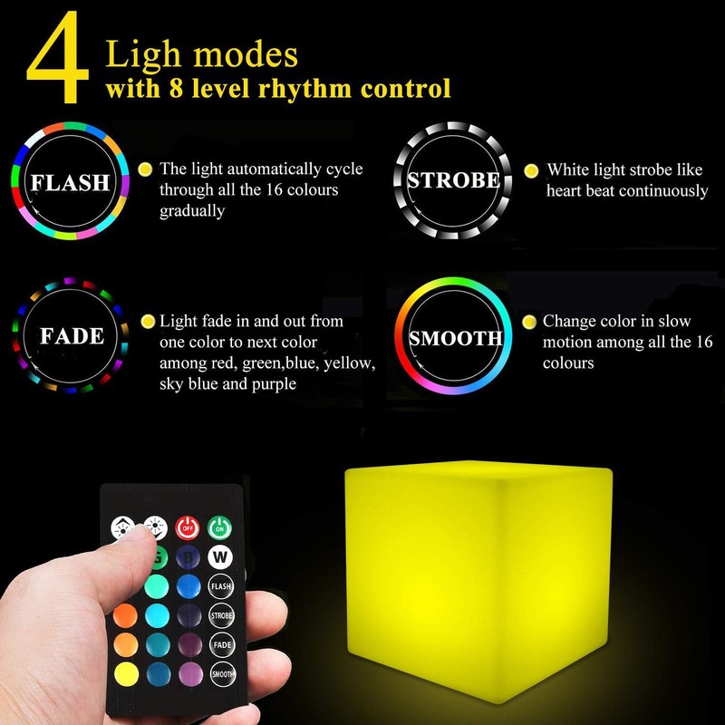 8-in Solar Cube Light Outdoor Waterproof, 16 Colors Illuminate Cube