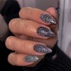 KQueenest Black Glitter Press on Nails Medium Almond Shape,Iridescent Shimmer