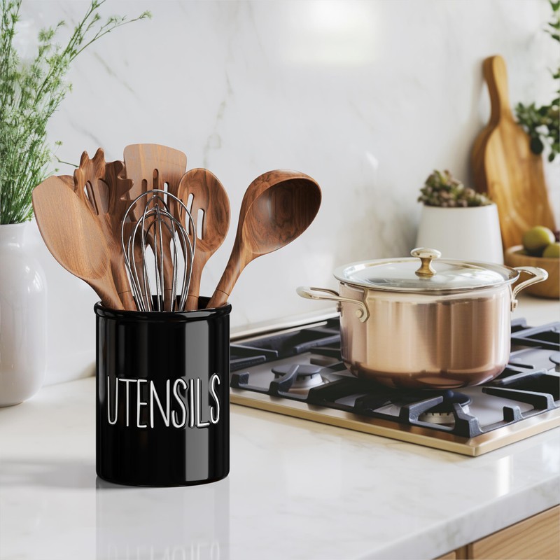 Barnyard Designs Ceramic Farmhouse Kitchen Utensil Holder for Countertop, Decorative