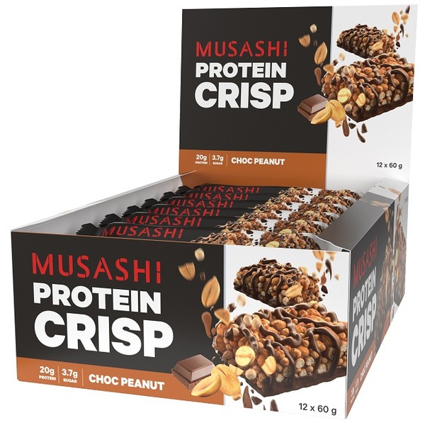 Musashi Protein Crisp Bars 12 x 60g - Choc Peanut - Expiry - 15/09/24