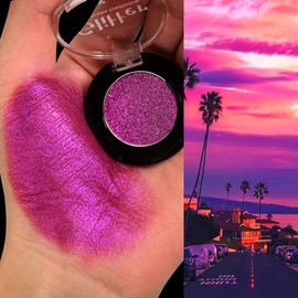 Purple Glitter Eyeshadow, Highly Pigmented Sparkly Metallic Bright Chrome Eye Shadow for Gothic Smoky Look, Long Last Holographic Rose Violet Shimmer Eye Shadow for Women and Girls, Vegan, Talc Free