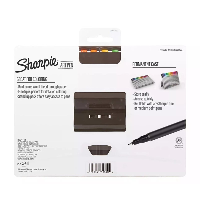 Sharpie Art Pens, Fine Point, Assorted Colors, Hard Case, 16