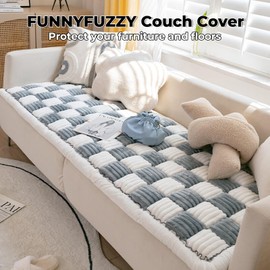 FUNNY FUZZY Pet Couch Covers for Sofa, Couch Covers for Dogs Washable Dog Couch Cover Protector Cream-Colored Furniture Sofa Covers for Dog Handmade Pure Cotton Pet Bed Mat (Grayish Blue, 27.6"×59.1")