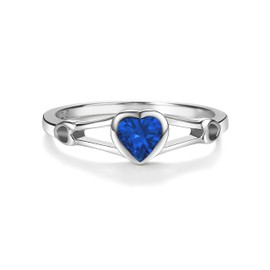 Precious Pieces Sterling Silver Simulated Sapphire CZ September Birthstone Ring for Baby, Girl or Pinky, Size 4