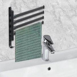 Fenteer Swivel Towel Rack Bathroom Towel Hanger Aluminum Sturdy Flexible Rotatable 4 Arm Bathroom Towel Holder Towel Bar for Bathroom, Black