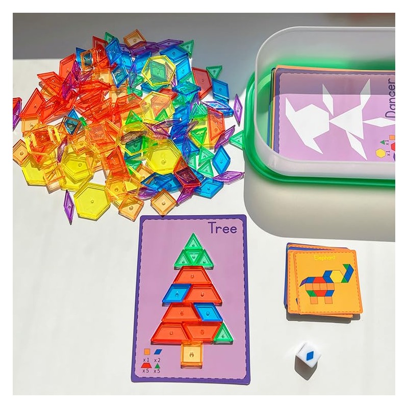 Odoorgames 140 Pcs Translucent Pattern Blocks,Geometric Shapes,Translucent Toys,Light Table Accessories