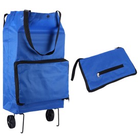 Collapsible Shopping Trolley, Reusable Shopping Trolley Bag on Wheels Foldable Granny Trolley, Portable Oxford Cloth Grocery Collapsible Shopping Trolley for Supermarket, Travel and Home (Blue)