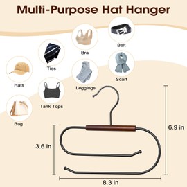 LoforHoney Hat Hanger for Closet, Hat Organizer for Baseball Caps, Wooden & Metal Hat Rack, Double-Layer Hanging Rack Holds 10 Hats, Ideal for Hats, Ties, Bags, Belts, Yoga Pants (1 Pack)
