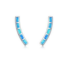 WINNICACA Opal Earrings Sterling Silver Bar Climber Crawler Cuff Earrings for Women Girls Gifts Jewellery, Silver