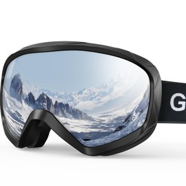GlaRid OTG Ski Goggles with Ski Goggles Case, 100% UV Protection Anti Fog Ski Goggles Men, Snowboard Goggles Men, Women Adult, Youth (Blackframe Silverlens Vlt10%-18%)