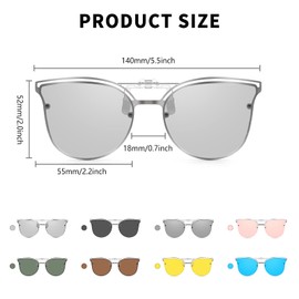 Long Keeper Sunglasses Clip Polarised – Clip On Sunglasses for Glasses Wearers, Metal Cat's Eye Sunglasses Attachment Glasses for Men and Women, Photochromic