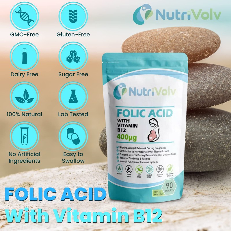 Folic Acid 400µg with Vitamin B12 Supplements for Pregnancy &