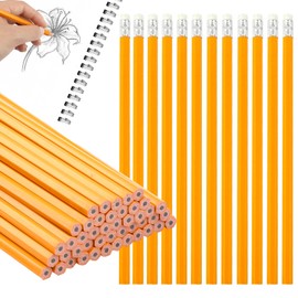 Tikplus 48pcs HB Pencils with Rubber, Black Lead Bulk Pencils, Non-Slip Hexagon Kids Pencil, Yellow Wooden Pencil, Smooth Writing & Drawing, for Writing Drawing Sketching