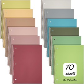 Teling 12 Pcs 1 Subject Spiral Notebook for Work College Ruled 8 x 10 1/2 Inch Spiral Journal Notebook 3 Hole Divider Pockets Easy Tear Line 70 Sheets Office School Study Supplies (Aesthetic Color)
