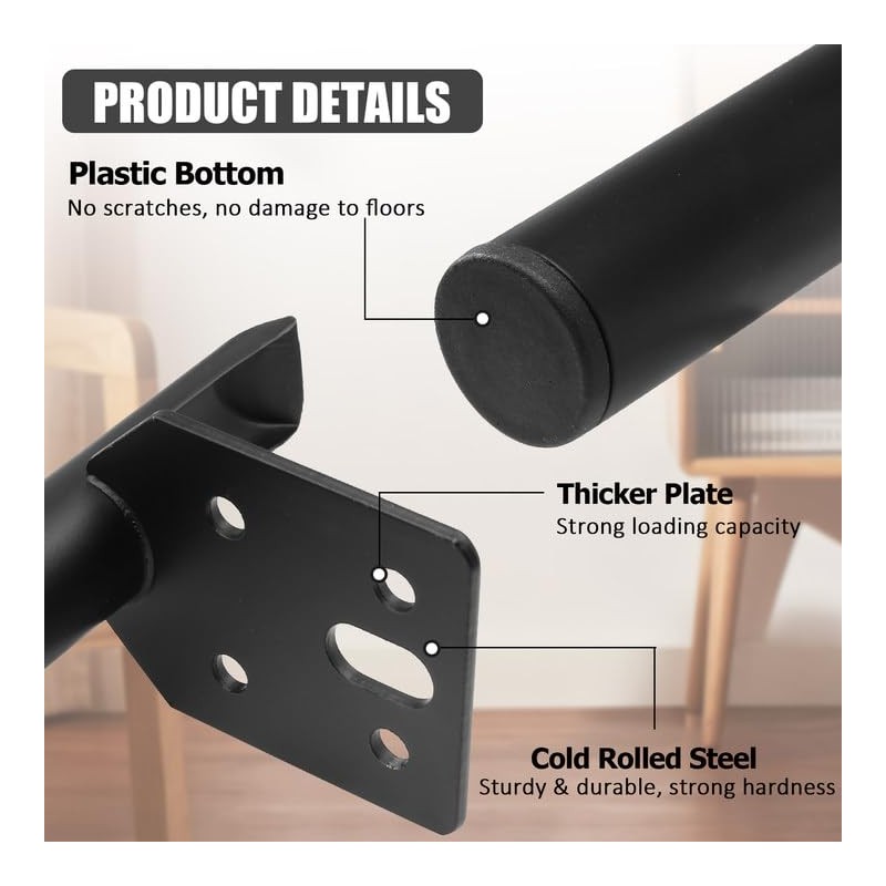 LifCratms 4Pcs Metal Furniture Legs 5 Inch, Matte Black Heavy