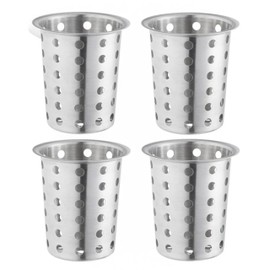 TrueCraftware- Set of 4 Flatware Cylinder with outer lip Stainless Steel 4-3/8" x 5-3/8" - Silverware Utensil Holder Kitchen Tools Flatware Holder Utensil Drying Cylinder Countertop Silverware Caddy