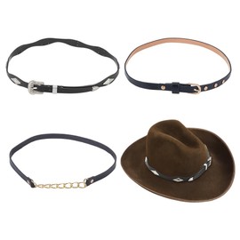 PH PandaHall 3 Styles Leather Hat Bands Western Hats Belt Cowboy Hat Band Adjustable Hats Decoration Band Hatbands with Metal Buckle Straw Hatband for Women Men Cowboy Fedora Accessories Black