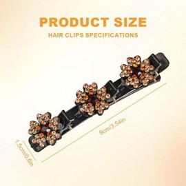 Satin Fabric Rhinestone Hair Bands, Four-Leaf Clover Fashion Double Layer Mini Hair Clip, Sparkling Crystal Stone Braided Hair Clips，Braided Hair Clip with Rhinestones for Women (B, 9cm)