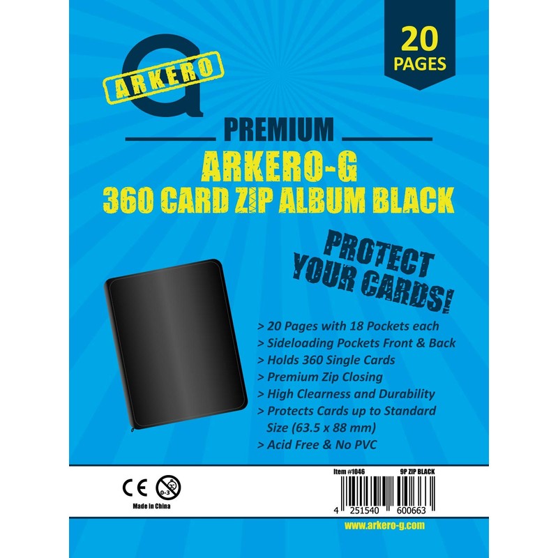 Arkero-G 18-Pocket Premium Zip Binder, Black/Black, 360 Cards Album/Zip Portfolio,