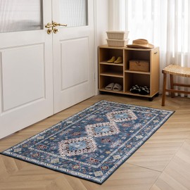 KEKUOU Area Rug 3x5 Washable Rug，Boho Tribal Area Rug，Non Slip Water Repellent Floor Carpet for Living Room Kitchen Entryway Bathroom(3'* 5'，Blue/Multi)