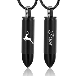 Yinplsmemory Cremation Jewelry for Ashes Locket Deer Bullet Pendant Urn Necklace for Ashes Keepsake Memorial Jewelry for Ashes for Dad Papa