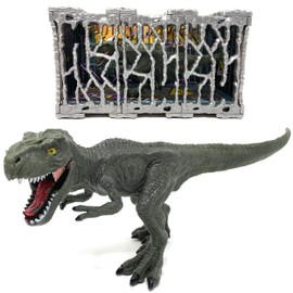 Trex Indominus Rex Dinosaur in Cage, Giant Dino with Movable Mouth, XXL Jurassic Toy, T-Rex Raptor Figure, Biting Velociraptor