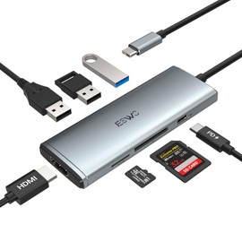 JESWO HUB USB C, 7 en 1 Adaptador USB C a HDMI 4K, USB 3.0, 2*USB 2.0, Lector Tarjeta SD/TF, USB C 100W PD Carga, Adaptador Tipo C para MacBook, MacBook Pro, Macbook Air, DELL, Surface etc. (Gris)