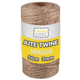 Creative Deco 164 Feet Jute Twine Rope String Natural Brown | 50 m Garden Jute String Roll | 3mm Thickness 3 Ply | Cord for Gardening Arts & Crafts DIY Decoration Gift Wrapping | Thick & Strong