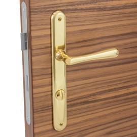 Gedotec Door Handle Set Brass Handle Set Antique Door Fitting Vintage Door Handle Room Doors – Elegant | Polished Brass | Toilet - Bathroom | 1 Set - Design Long Plate Set Including Screws