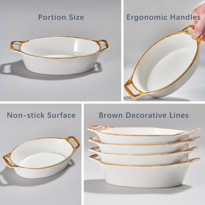 ONEMORE Au Gratin Baking Dish Oval Ceramic White Small Casserole