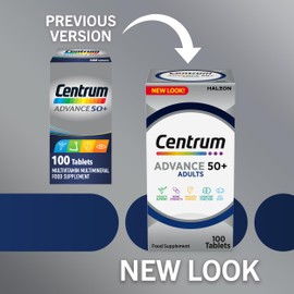Centrum Advance 50+ Tablets Multivitamin & Mineral Supplements, with 24 essential nutrients, including vitamin D, C, Zinc, 100 ct