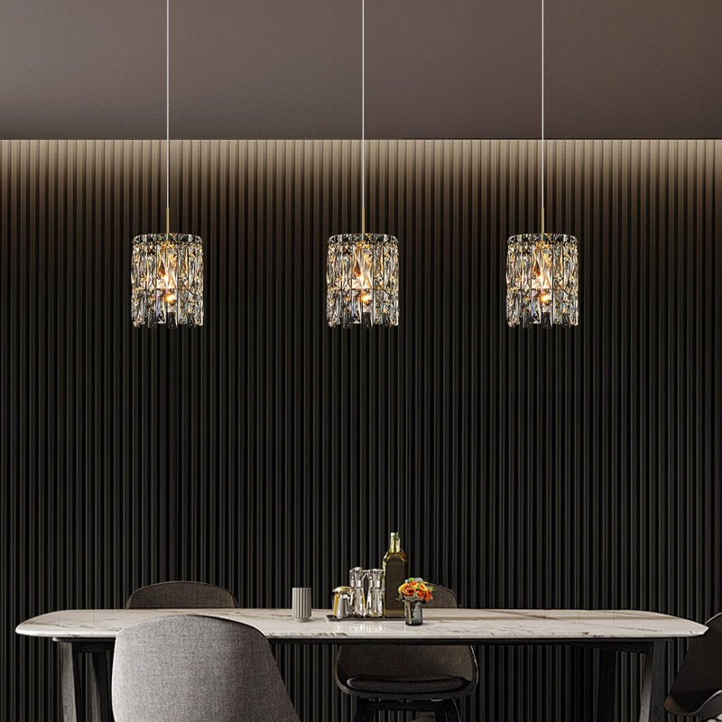 NISIDUN Modern K9 Crystal Pendant Lights Kitchen Island,1 Lighting Gold