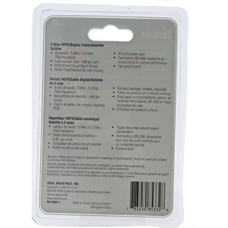 IDEAL Electrical 85-332 2-Way Digital Cable Splitter, 2.4 GHz