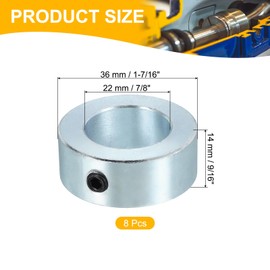 PATIKIL Bore 7/8" Shaft Collar 1-7/16" OD 9/16" Thickness, 8 Pack Carbon Steel Zinc Plated Landing Gear Stopper Wheel Collar with M6 Set Screw for Machine Tools Industry, Silver