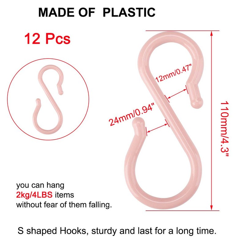 sourcing map 12 Pack S Shaped Hooks Plastic Hanging Use