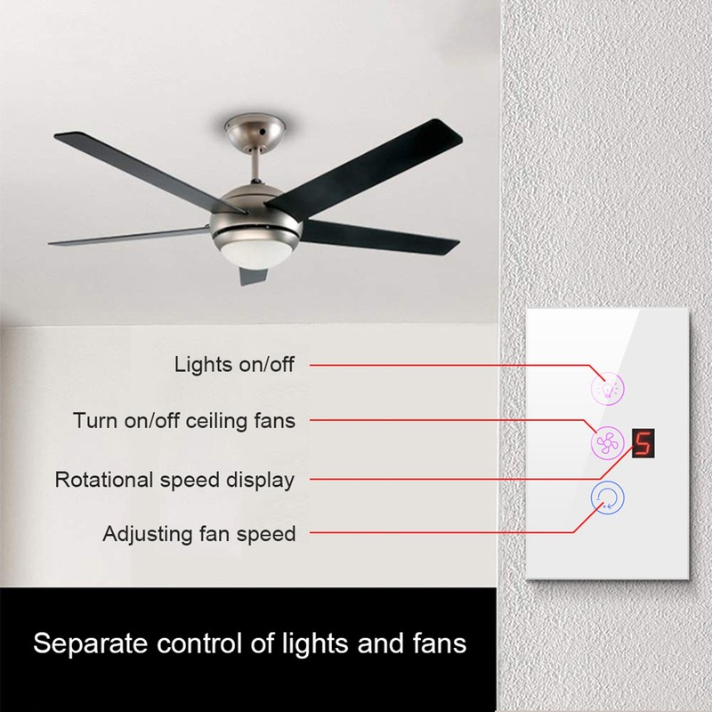 Tuya WiFi Intelligent Touched Screen Fan Light Switch Speed Adjustable