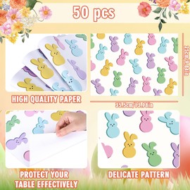 Whaline 50Pcs Easter Paper Placemats Bunny Disposable Place Mats Rectangle Decorative Paper Table Mats for Home Kitchen Holiday Table Top Decor