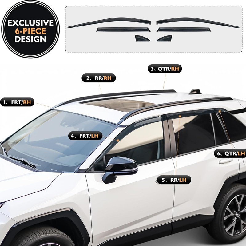 Mengjiesi Side Window Visor 6 Piece Set for Toyota RAV4