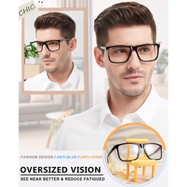 MARE AZZURO Blue Light Blocking Reading Glasses 3.00+ Men Oversized Computer Readers 1.0 1.25 1.5 1.75 2.0 2.25 2.5 2.75 3.0 3.5 4.0 5.0 6.0 (Black, 3.00)