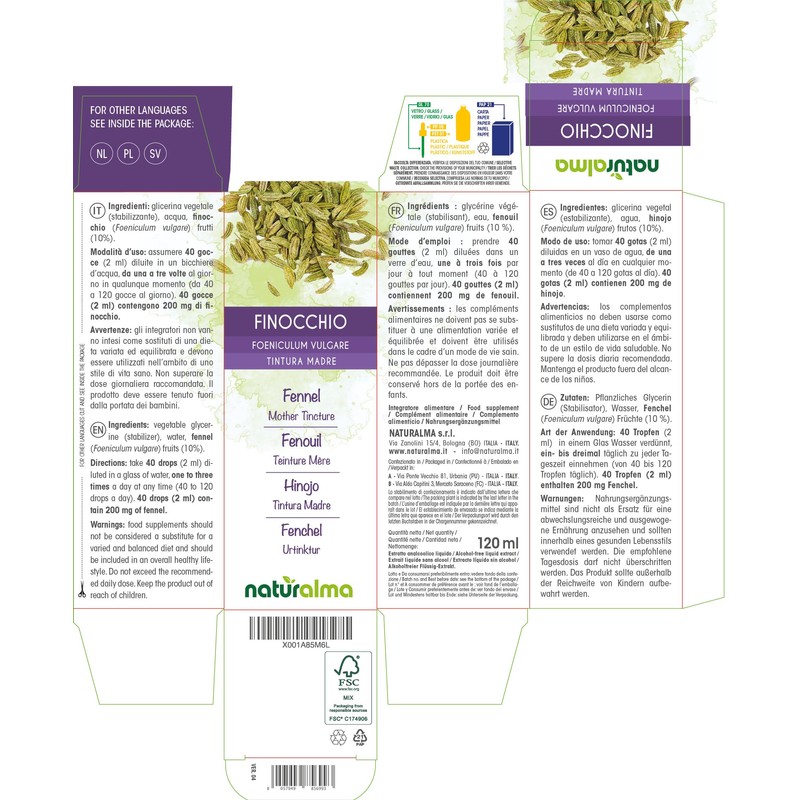 Fennel (Foeniculum vulgare) Fruits Alcohol-Free Mother Tincture Naturalma Liquid Extract