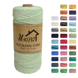Uiopa Macrame Cord 2mm x 200m, 3-Strand Twisted Natural Cotton String, Macrame Cotton Rope Coloured String for Wall Hanging Plant Hanger Boho Home Decor Craft Projects